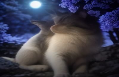 两只猫咪在宽敞客厅里对视，一只橘猫一只黑白猫，多猫同居初次见面场景，自然光线温馨